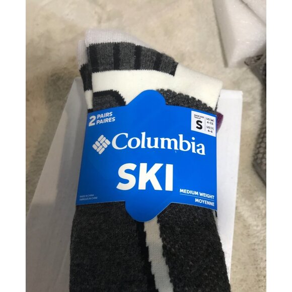 Columbia Ski Socks Womens Over The Calf 2 PAIRS Wool Blend Small Moisture Wickin - Picture 2 of 9